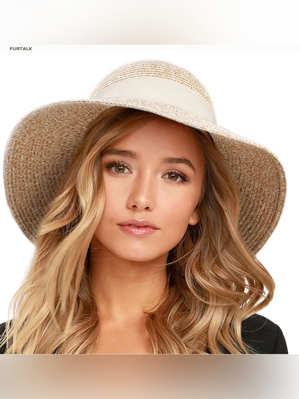 Furtalk NWT Wide Brim Straw Sun Hat with Cream Band